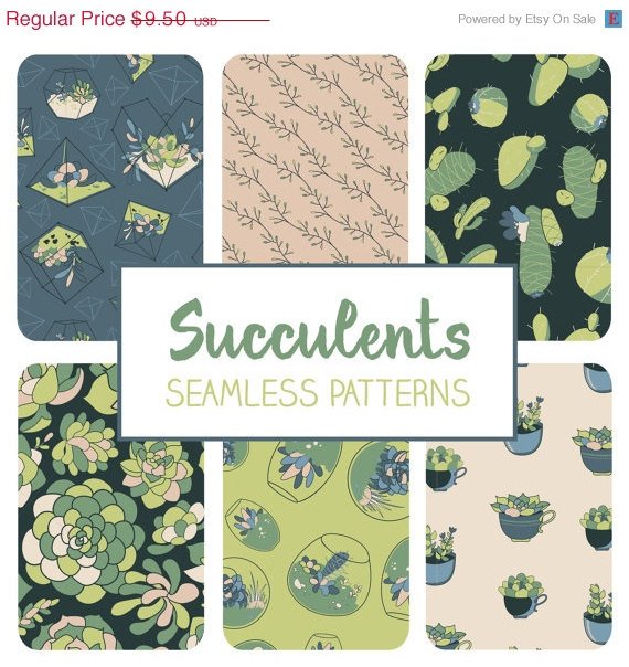 Succulent Seamless Pattern-Succulents Cactus Tillable Paper-Fabric Papers