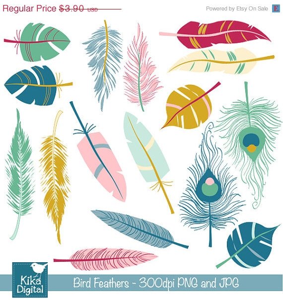 Bird Feathers Digital Clipart - Scrapbooking , card design, photo booth