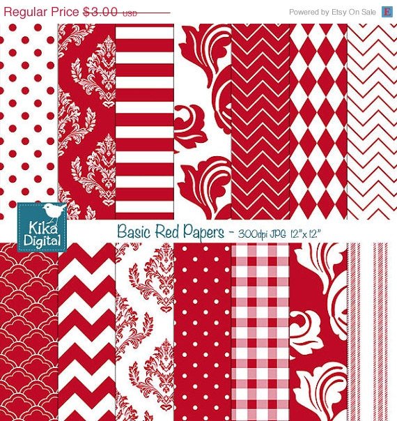 Basic Red Digital Papers - Scrapbooking Papers - card design, background