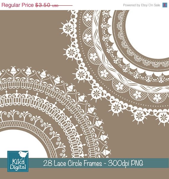 Lace Circle Frames - Digital Clipart / Scrapbooking - card design, invitations