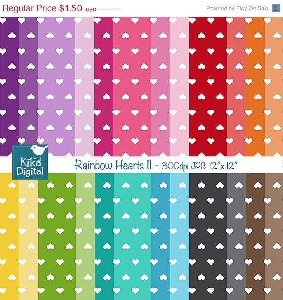 Colorful Hearts II Digital Papers - Colorful Scrapbook Papers - card design