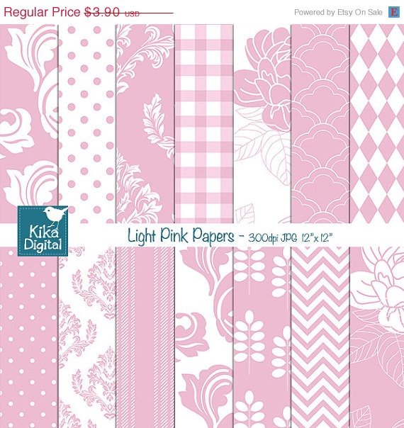 Light Pink Digital Papers, Basic Pink Scrapbook Papers - card design, stickers