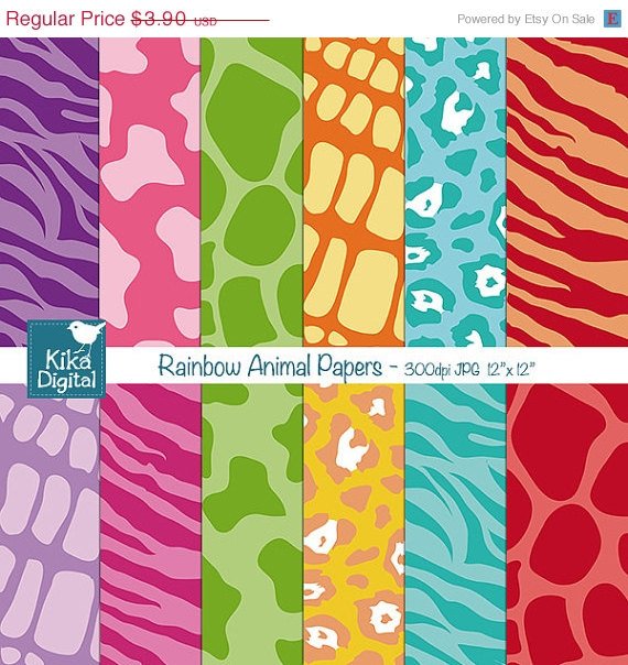 Animal Print Digital PapersBright Colors Animal Print Scrapbooking PapersRainbow Animal Pattern