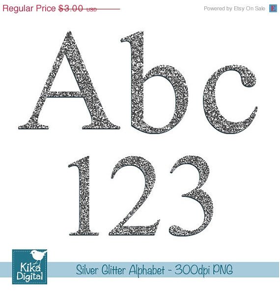 Silver Glitter Alphabet - Digital Clipart / Scrapbooking colorful - card design