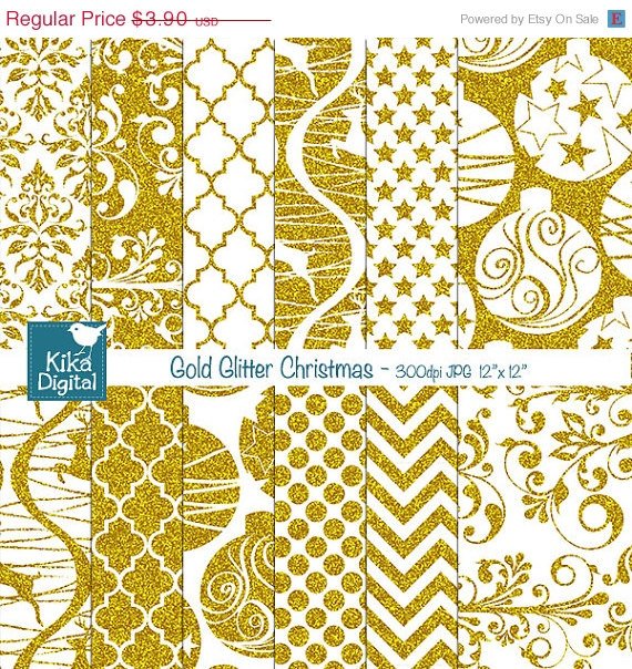 Gold Glitter Christmas Digital PapersChristmas papersGlitter Papers-card design
