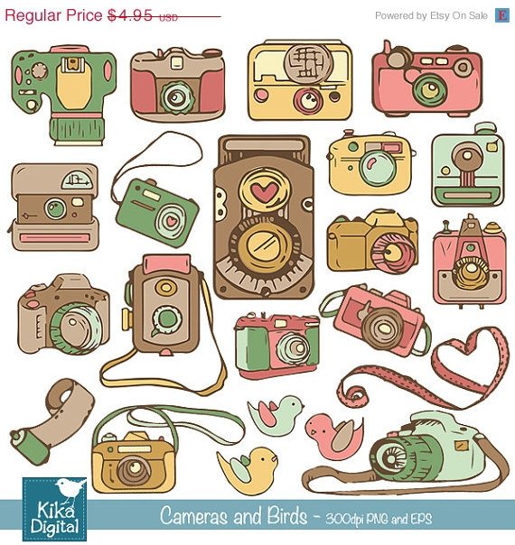 Cameras , Birds Clip Art, H, Drawn Cameras Clipart, vintage print