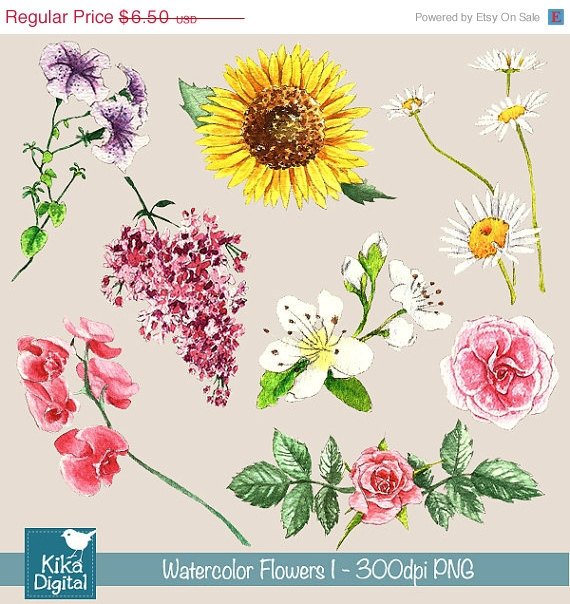 H, Painted Watercolor Flowers I Clipart - card design, watercolor, h, drawn