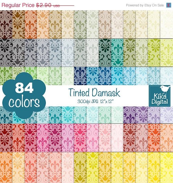 Tinted Damask Digital Papers-Rainbow Damask Papers-Damask papers-Huge Paper Pack