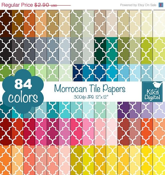 Quatrefoil Digital Papers-Rainbow Moroccan Tile Papers-Mosaic Tile papers-Huge Paper