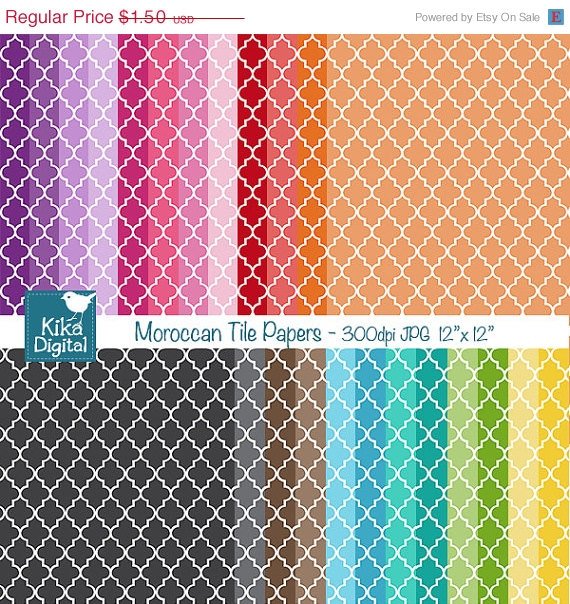 Colorful Moroccan Tile Digital Papers-Colorful Digital papers-card design