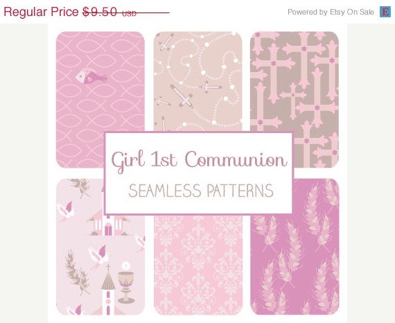 Girl First Communion Seamless Pattern-Communion Tillable Background-Fabric Papers