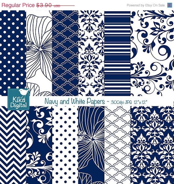 Navy Digital Papers, Navy , White Scrapbook Papers - card design, background