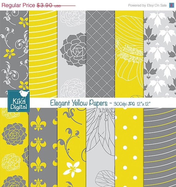 Yellow Grey Papers - Yellow Scrapbooking Papers - card design, invitations