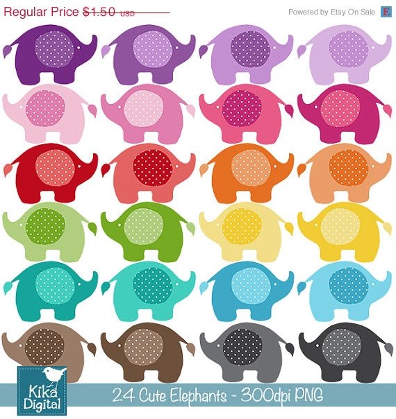 Cute Baby Elephants Digital Clipart - Scrapbooking , card design, stickers