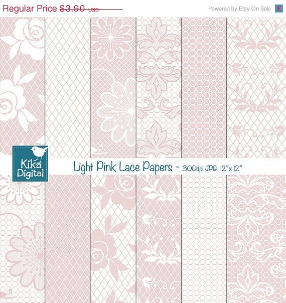 Light Pink Lace Digital Papers - Digital Scrapbook Papers - card design