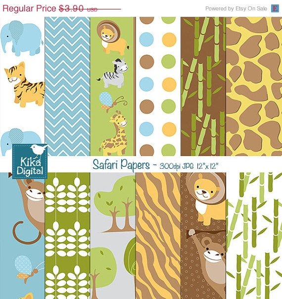 Safari Digital Papers - Digital Scrapbooking Papers - card design, background