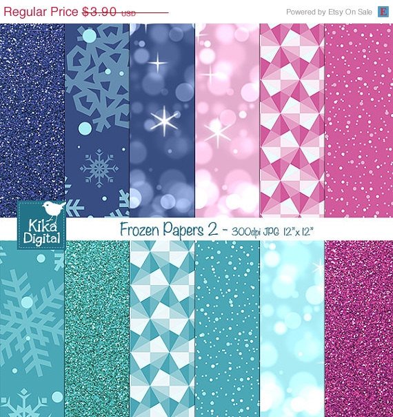 Frozen Digital Papers II, Frozen Papers, Winter Scrapbook Papers - card design