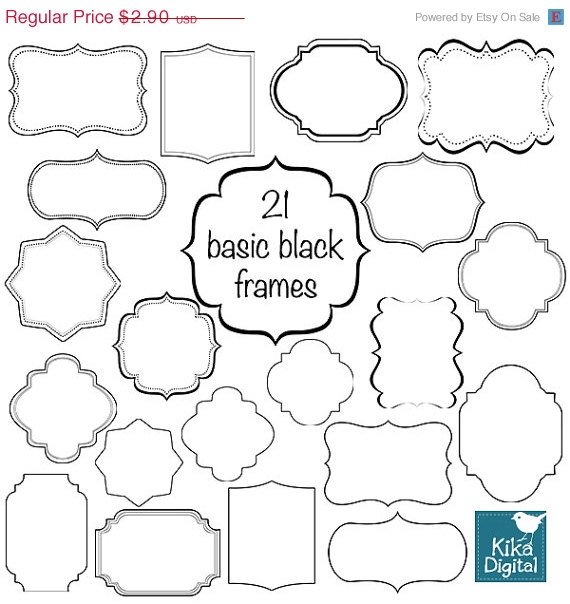 22 Simple Black Frames - Digital Clipart / Scrapbooking card design, invitations