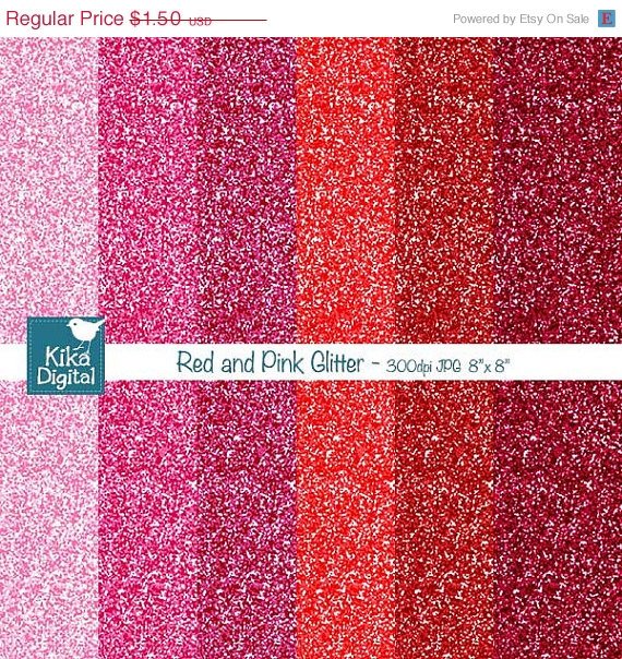Red , Pink Glitter Digital Papers - Digital Scrapbookig Papers - card design