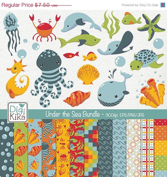 Under the Sea Digital Bundle - Clipart , Paper Pack - scrapbooking , photo album