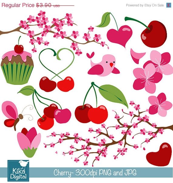 Cherry Blossoms Digital Clipart - Scrapbooking , card design, stickers