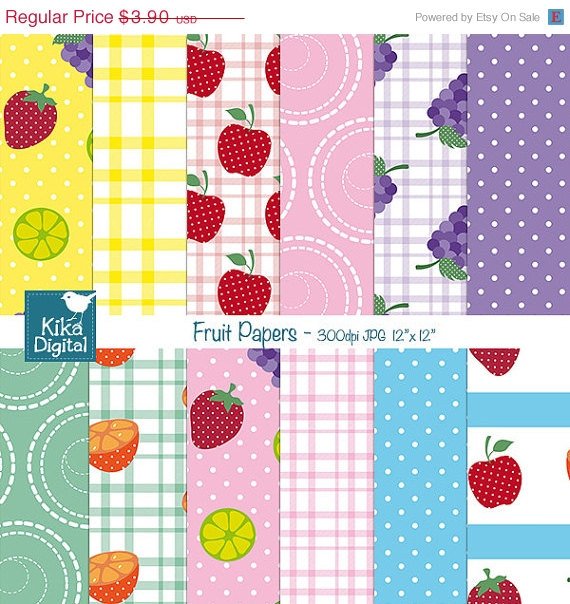 Fruit Papers - Digital Scrapbooking Paper - card design, invitations, stickers