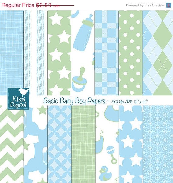 Basic Baby Boy Digital Papers - Digital Scrapbooking Papers - card design