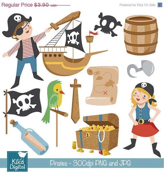 Pirates Clip Art - Pirate Scrapbooking , card design, invitations, stickers