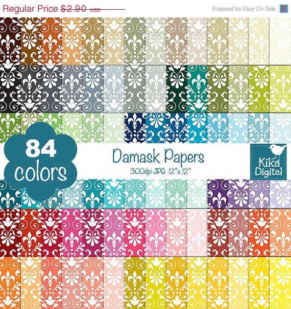 Damask Digital Papers-Rainbow Damask Papers-Damask papers-Huge Paper Pack