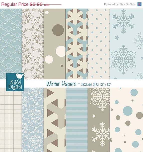 Winter Digital Papers-Digital papers light blue , warm grey-card design