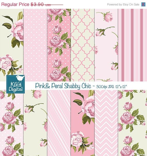 Pink , Pearl Shabby Chic Digital Papers-Digital Scrapbooking Papers-card design