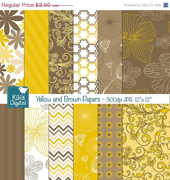 Yellow ,Brw Digital Papers - Scrapbooking, card design, stickers, background O