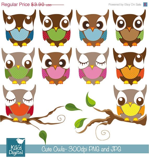 Cute Owls - Digital Clipart / Scrapbooking colorful - card design, stickers