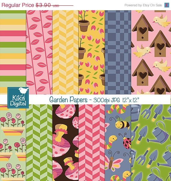 Garden Digital Papers - Digital Scrapbooking Papers - card design, background