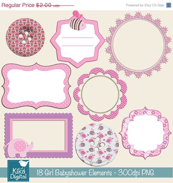 18 Girl Babyshower Digital ClipartDigital Scrapbooking Digital Framescard designbordes clipartOA