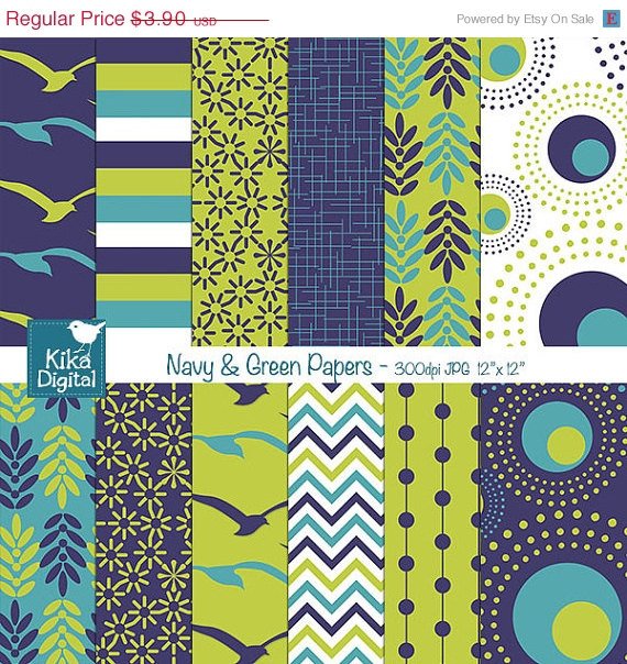 Navy , Grn Digital Papers - Scrapbooking, card design, stickers, background