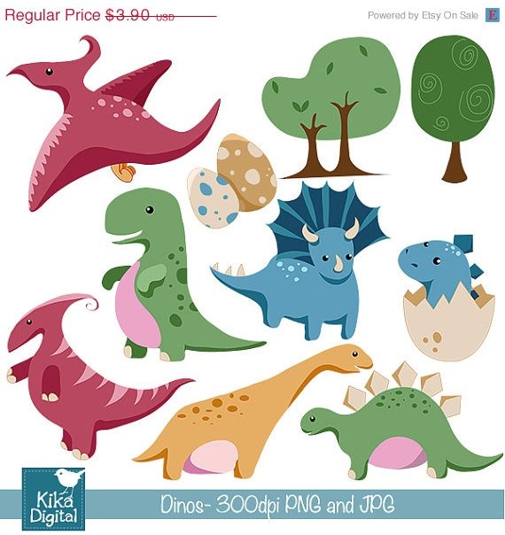 Baby Dinosaur - Digital Clip art / Scrapbook - card design, stickers