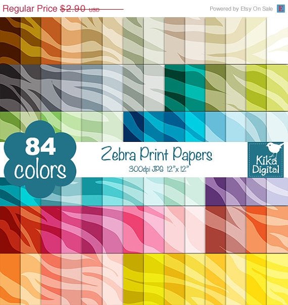 Zebra Print Digital Papers-Rainbow Animal Print papers-Zebra Papers-Huge Paper