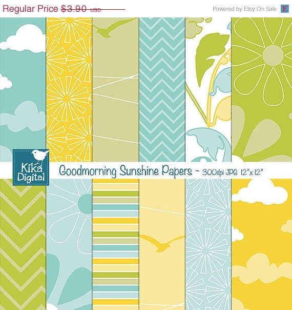 Good Morning Sunshine Digital PapersSunny Papers-scrapbookcard design,paper crafts