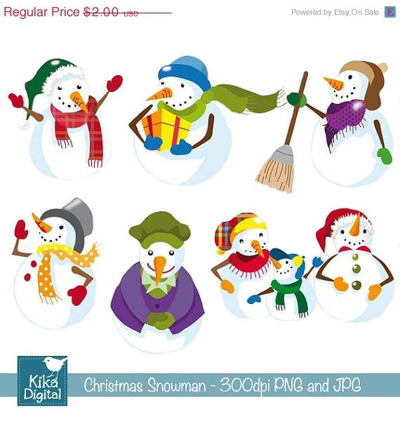 Christmas Snowmen - Digital Clipart - card design, invitations, stickers, web