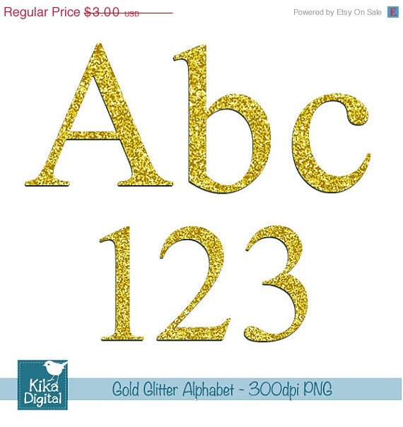 Gold Glitter Alphabet - Digital Clipart / Scrapbooking colorful - card design