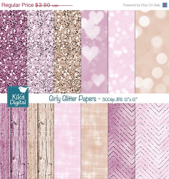 Girly Glitter Digital PapersPink Glitter PapersGirl ColorsWood Texture-decorscrapbook