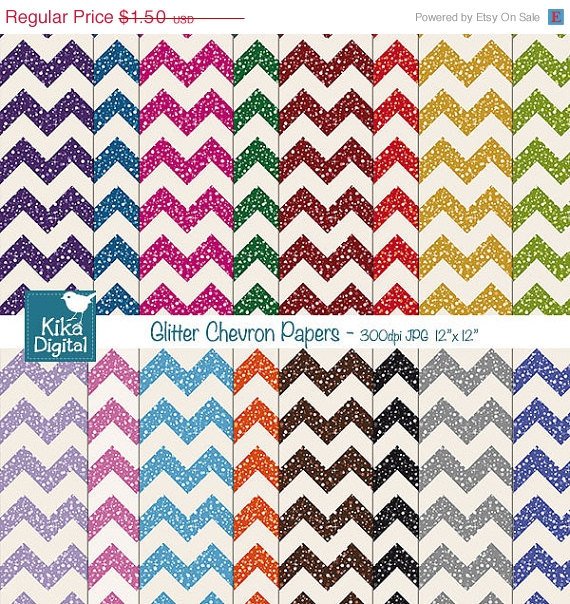 Glitter Chevron Papers - Digital Scrapbooking Papers - card design, stickersA