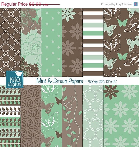 Mint ,Brw Digital Papers II - Scrapbooking, card design, stickers, background
