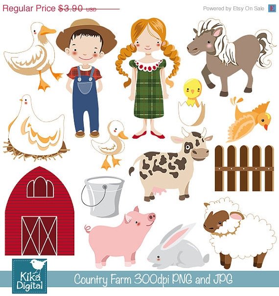 Farm Digital Clipart - Country Clip Art - Scrapbooking , card design, stickers