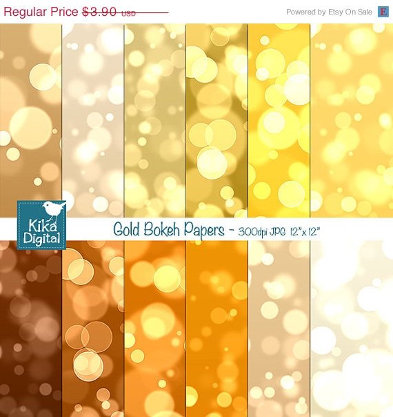 Gold Bokeh Digital Papers, Bokeh Scrapbook Papers - card design, background