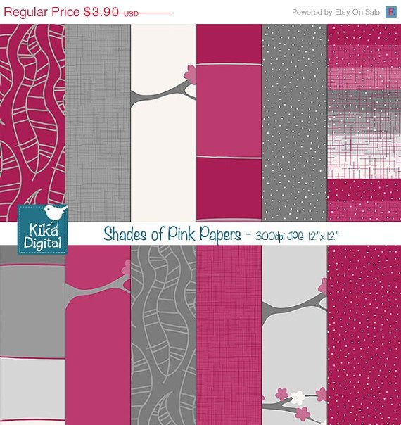 Shades of Pink Digital PapersHot Pink Scrapbooking PaperPink Grey Papers-card design