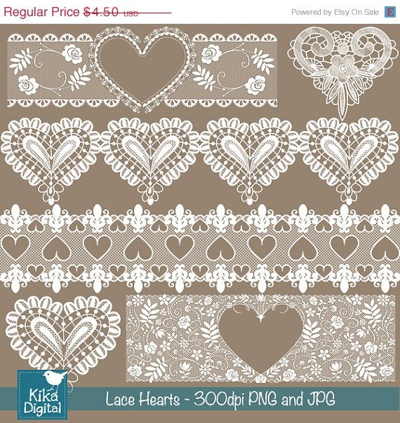 Heart Lace Borders - Digital Clipart / Scrapbooking - card design, invitations