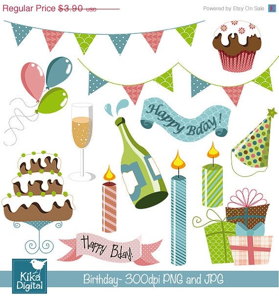 Colorful Birthday - Digital Scrapbooking Clipart - card design, invitations