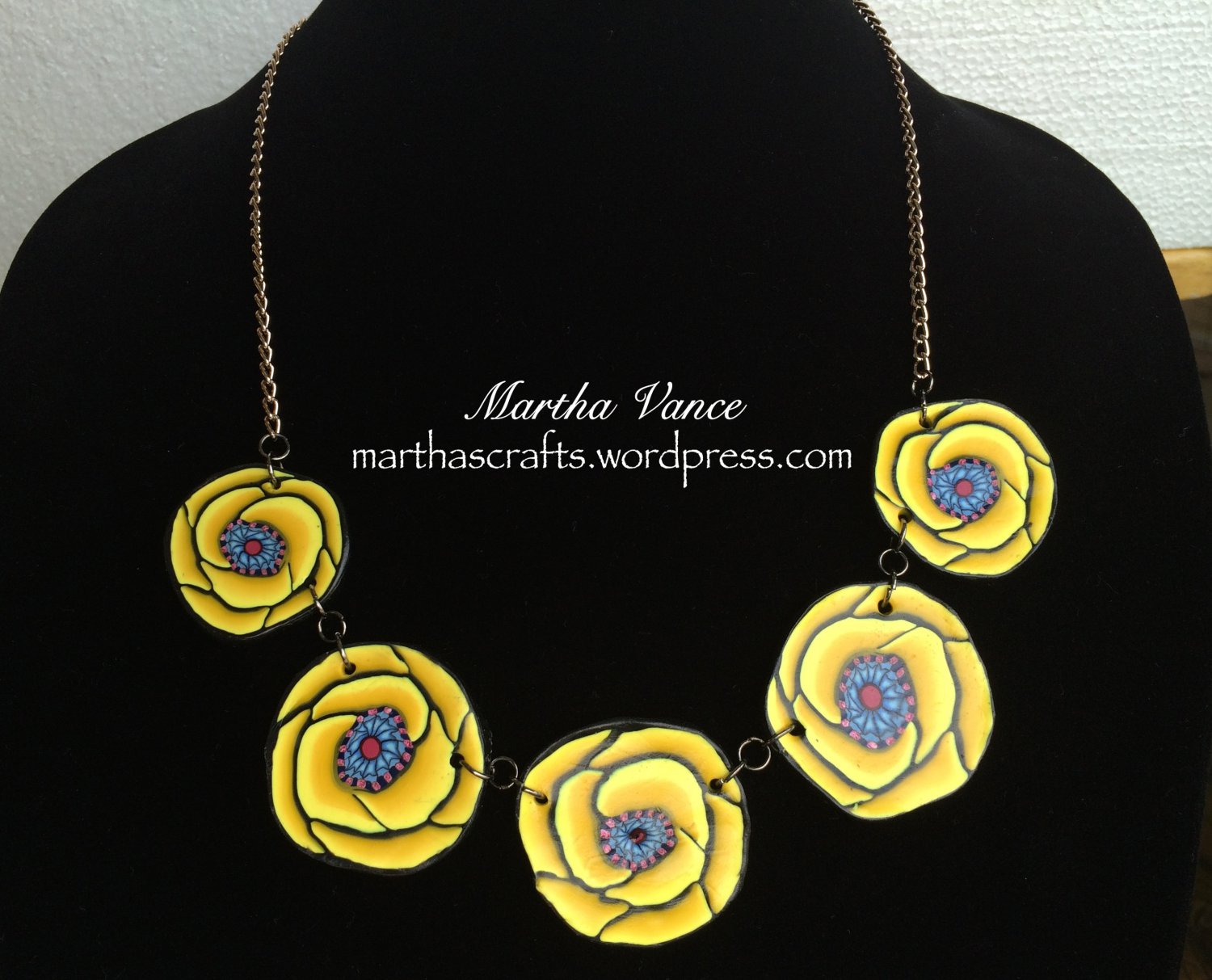 Yellow Roses Polymer Clay Necklace